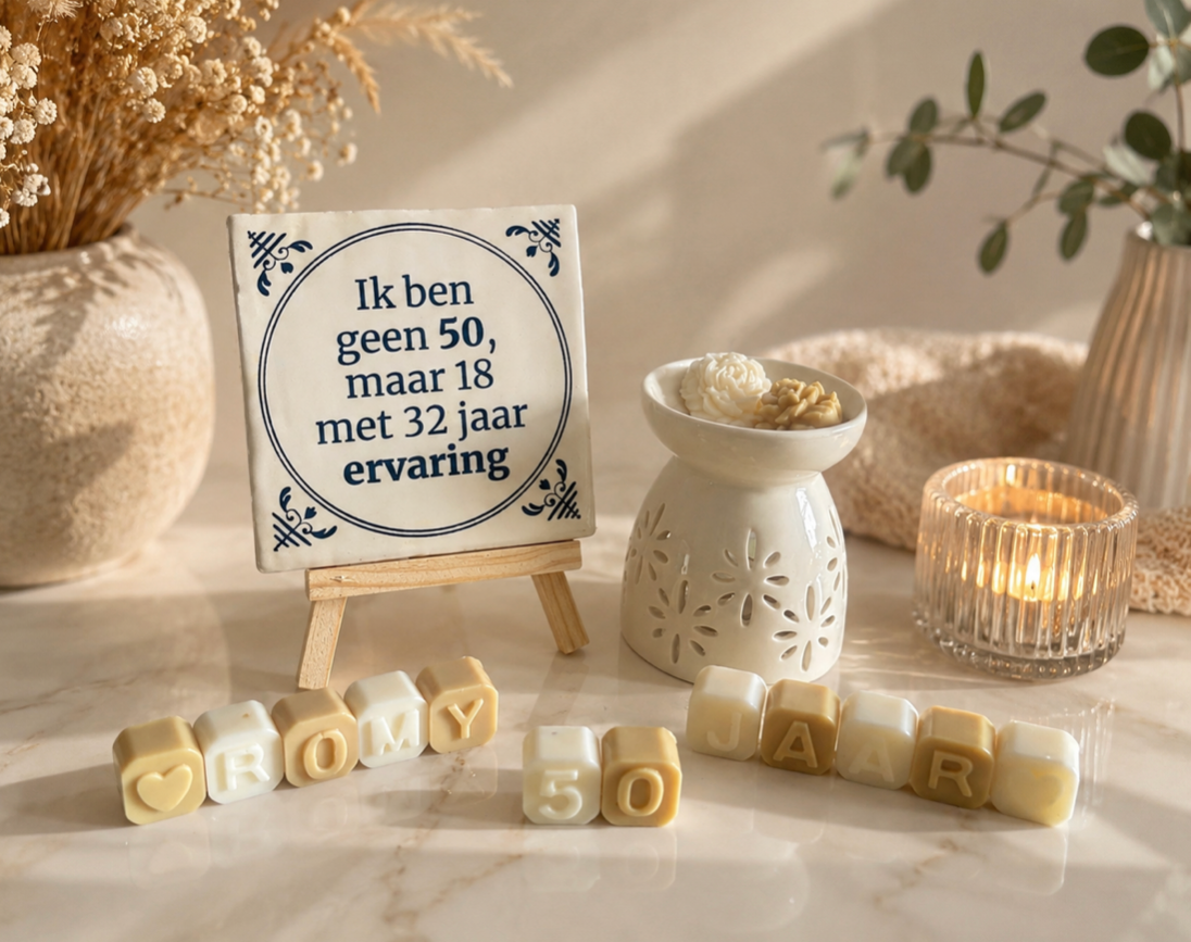 Gepersonaliseerd tegel met heerlijke waxelts en wax brander