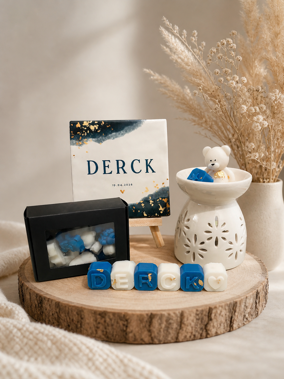 Waxmelts met naam met bijpassend tegeltje