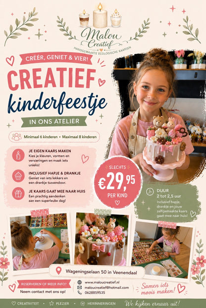 Kinderfeestje kaarsen taartje decoreren.