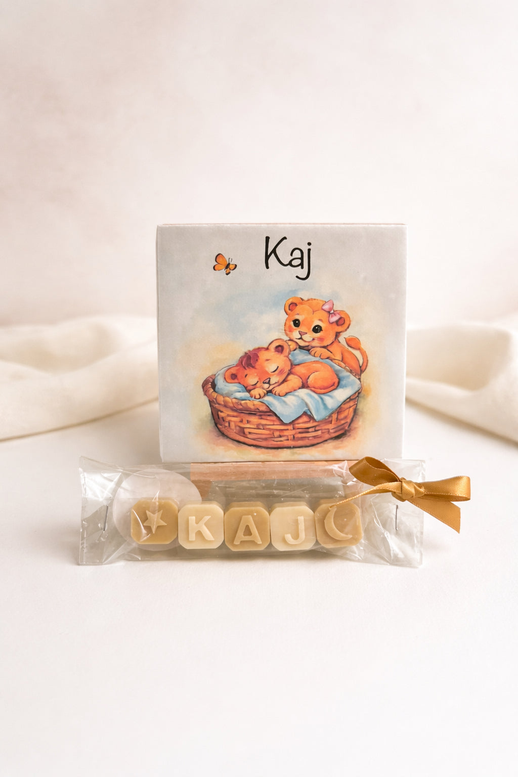 Waxmelts met naam met bijpassend tegeltje