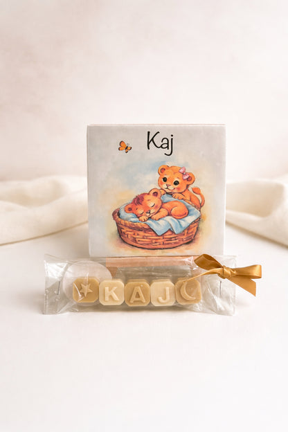 Waxmelts met naam met bijpassend tegeltje